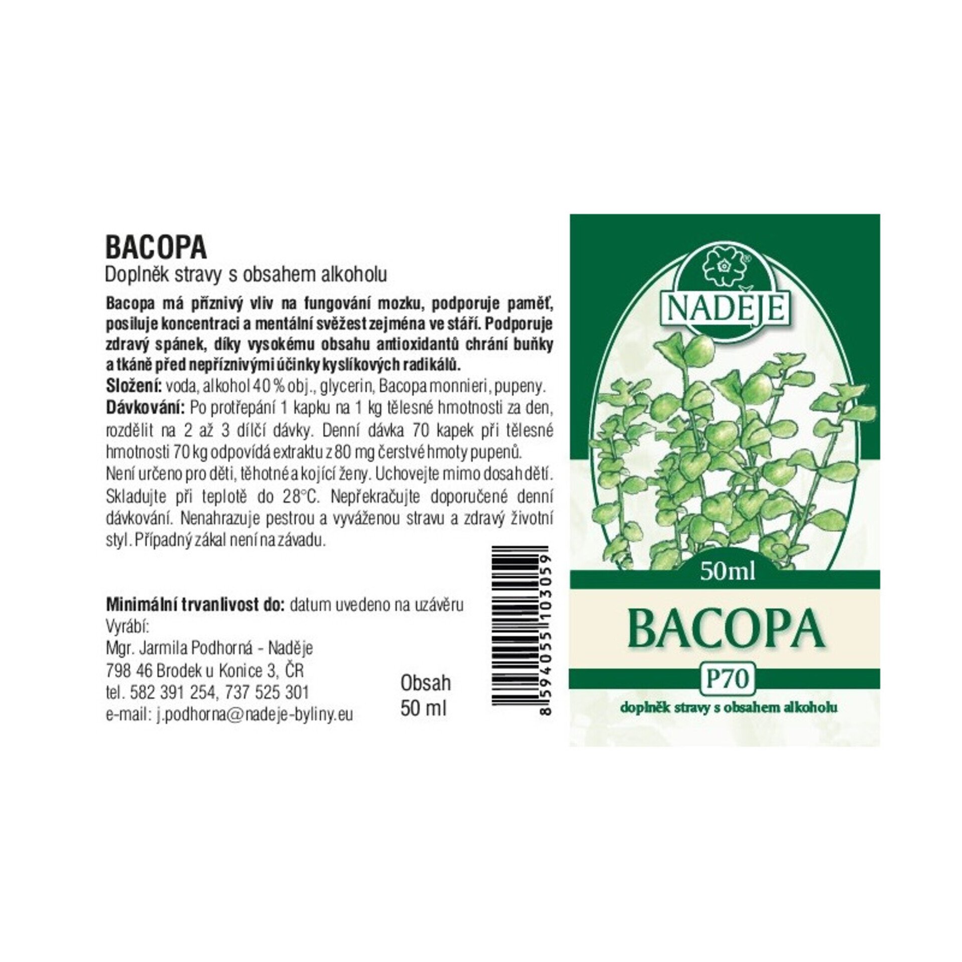 Naděje - Podhorná Bacopa tinktura z pupenů 50 ml Obrázek