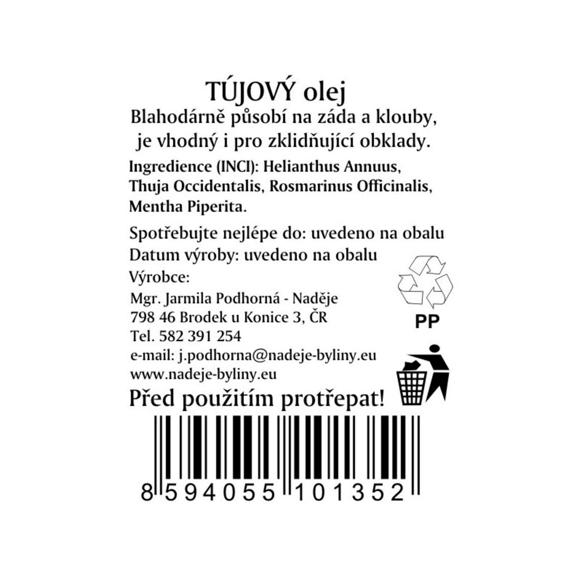 Naděje - Podhorná Tújový olej 500 ml Obrázek