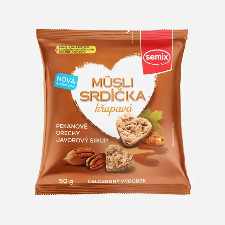 Müsli srdíčka s pekanovými ořechy a javorovým sirupem