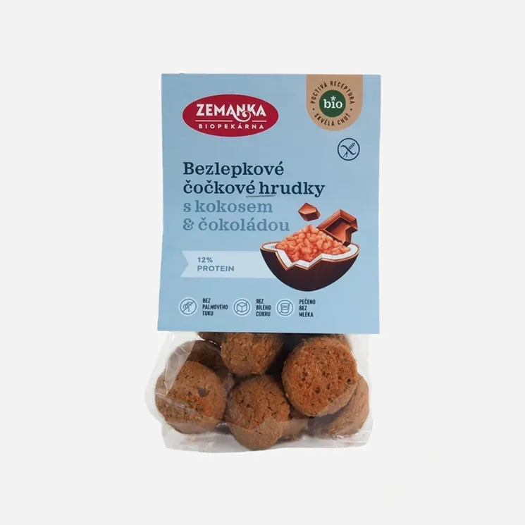 Bezlepkové čočkové hrudky s kokosem a čokoládou BIO