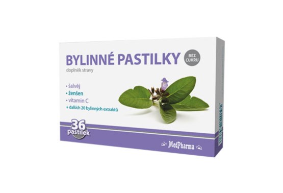 Bylinné pastilky bez cukru, šalvěj, ženšen 36 pastilek