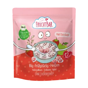 Cereálie srdíčka s jahodami a jablkem BIO