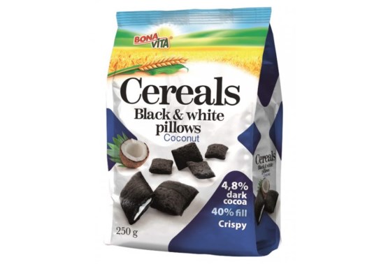 Cereální polštářky s náplní Black white pillows s kokosem