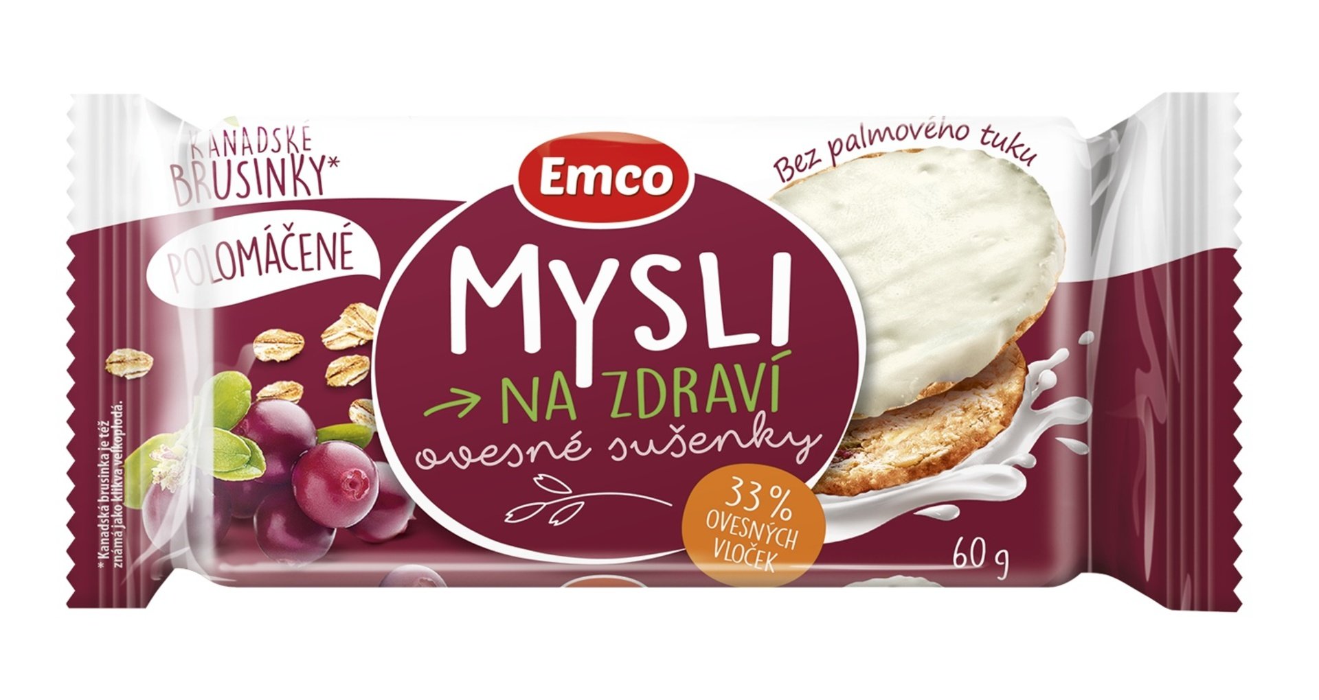 Emco Mysli Ovesné sušenky polomáčené s brusinkou 60 g Obrázek