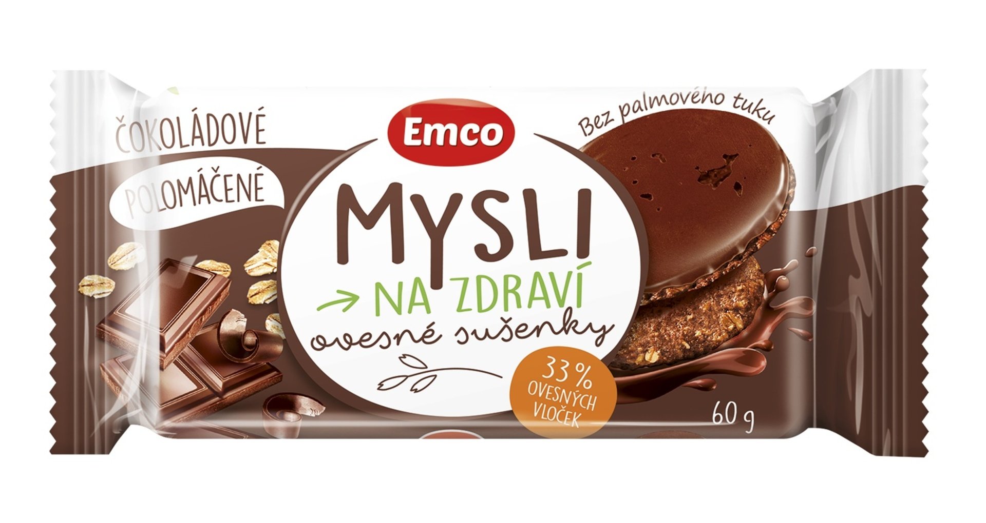 Emco Mysli Ovesné sušenky polomáčené  čokoladové 60 g Obrázek