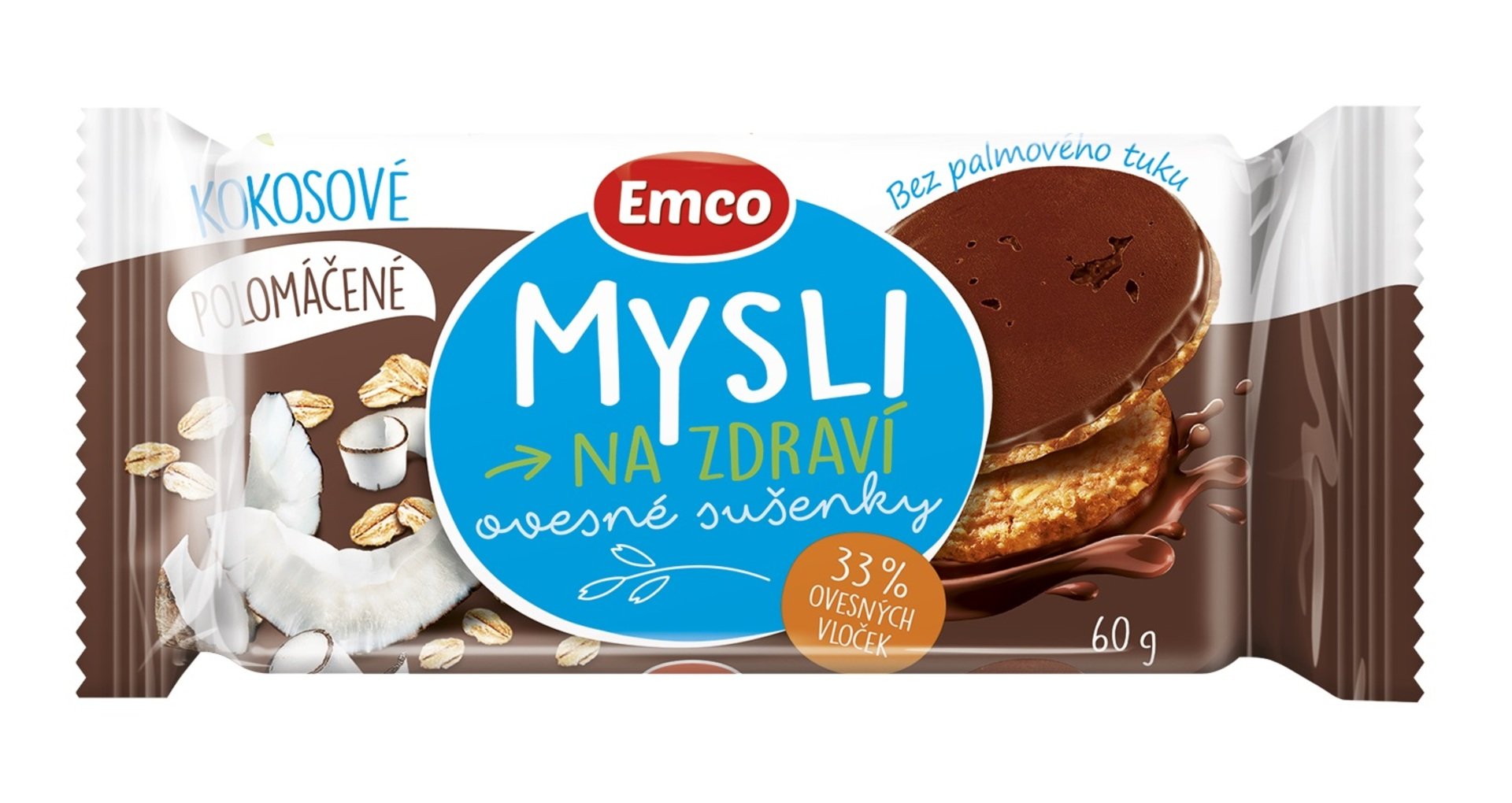 Emco Mysli Ovesné sušenky polomáčené kokosové 60 g Obrázek