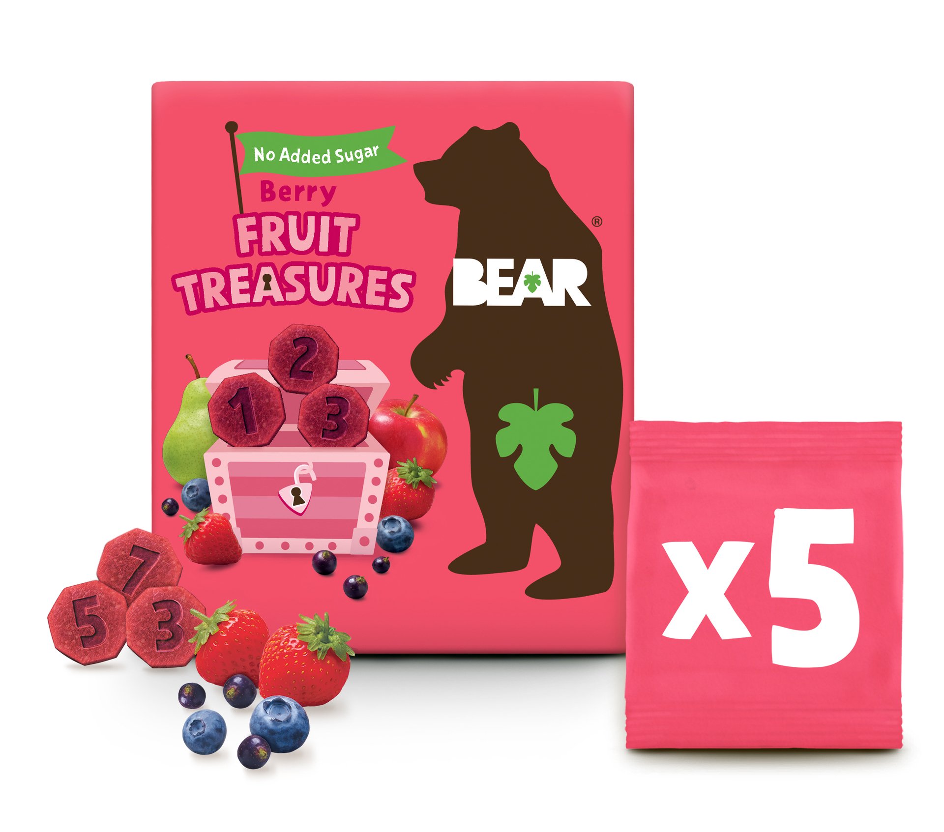 BEAR Fruit Treasures Berry jahoda a borůvka 5x20g