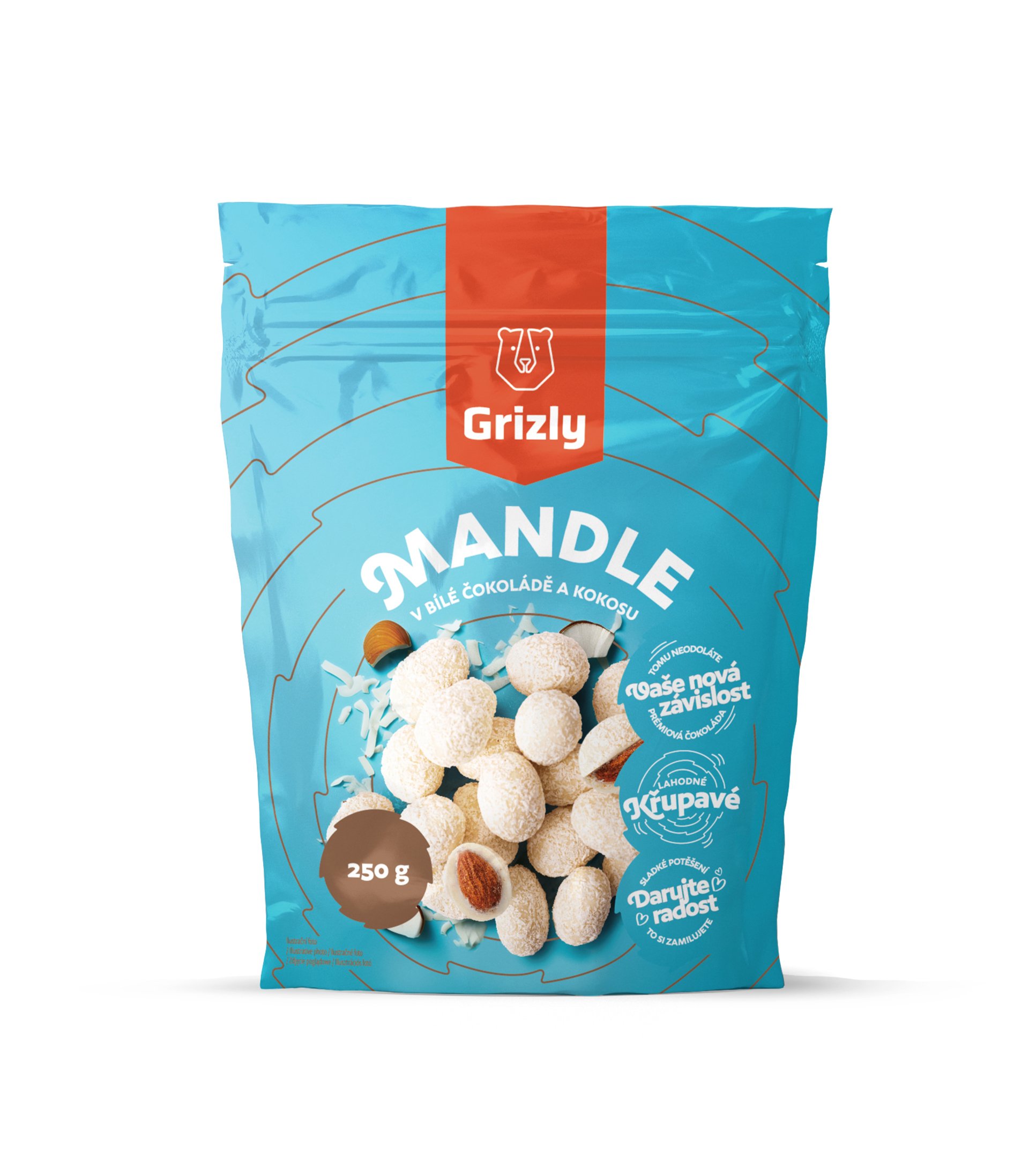 GRIZLY Mandle v bílé čokoládě s kokosem 250 g