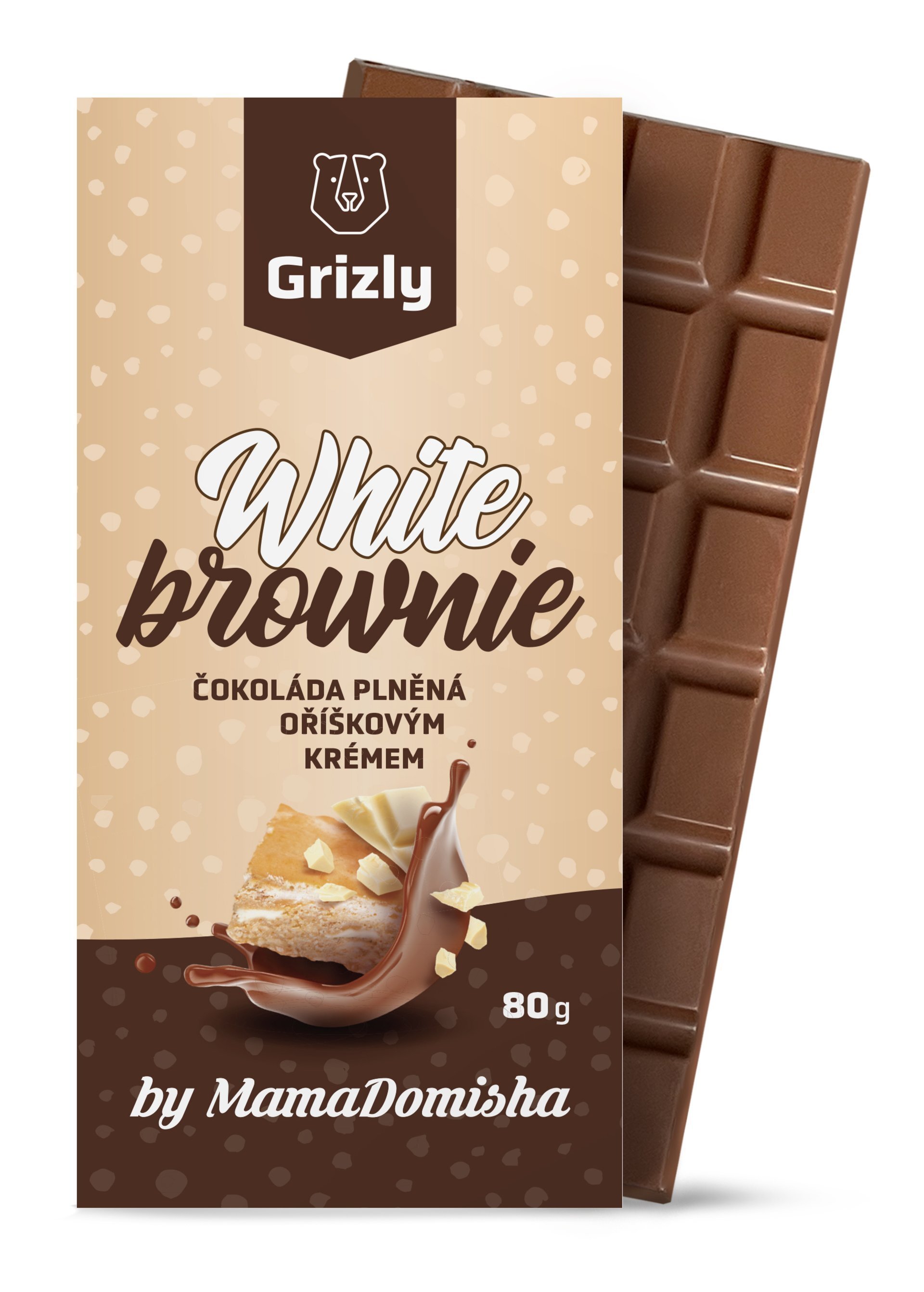 GRIZLY Mléčná čokoláda plněná oříškovým krémem White Brownie by @mamadomisha 80 g Obrázek