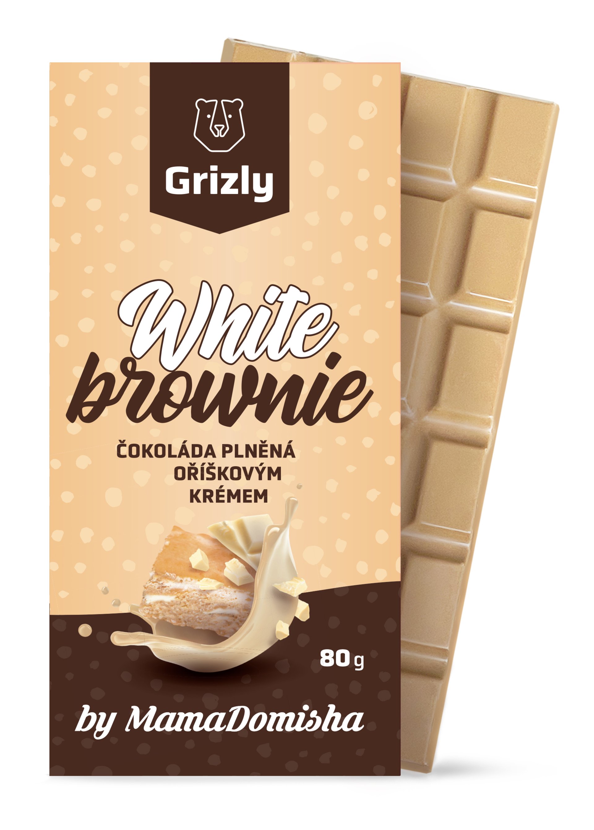 GRIZLY Bílá čokoláda plněná oříškovým krémem White Brownie by @mamadomisha 80 g