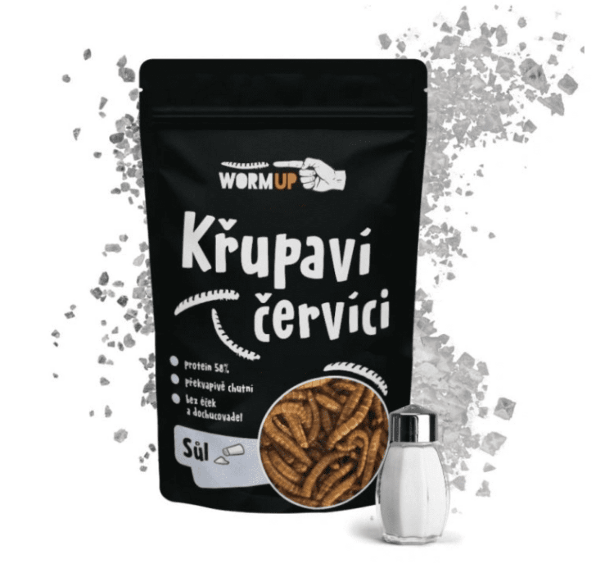 WormUP Křupaví červíci se solí 80 g Obrázek