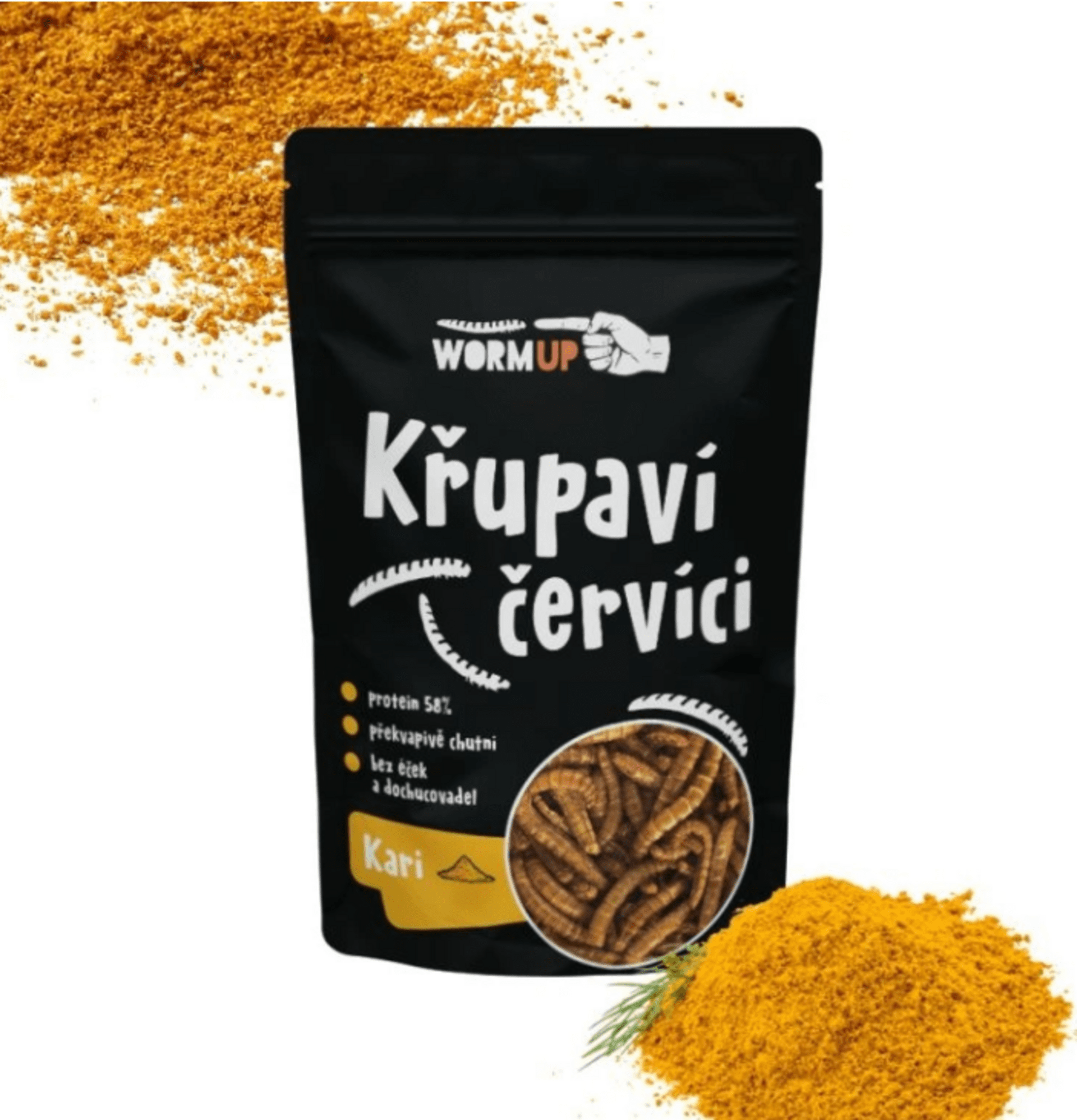 WormUP Křupaví červíci s kari 80 g Obrázek