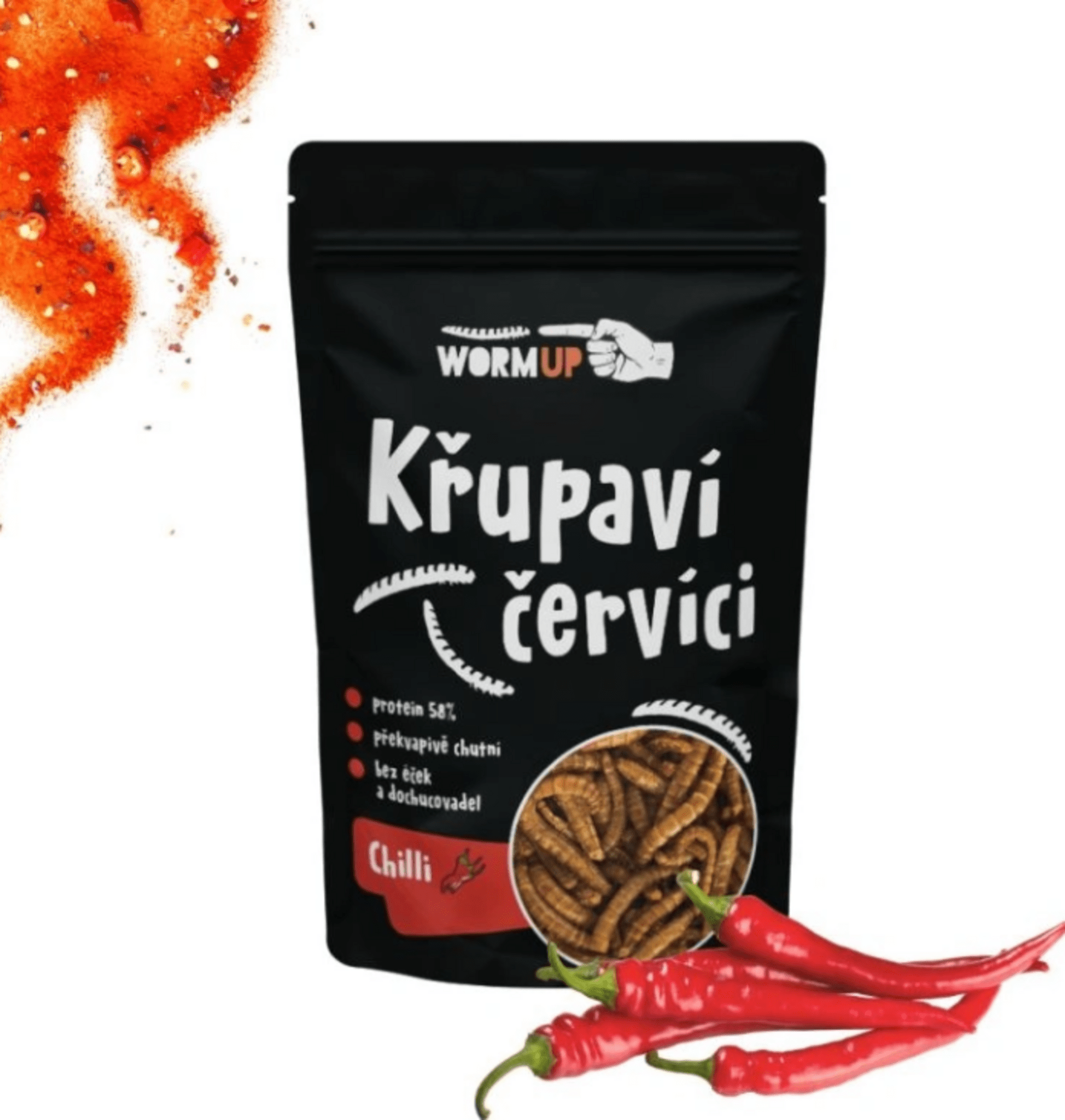 WormUP Křupaví červíci s chilli 80 g Obrázek