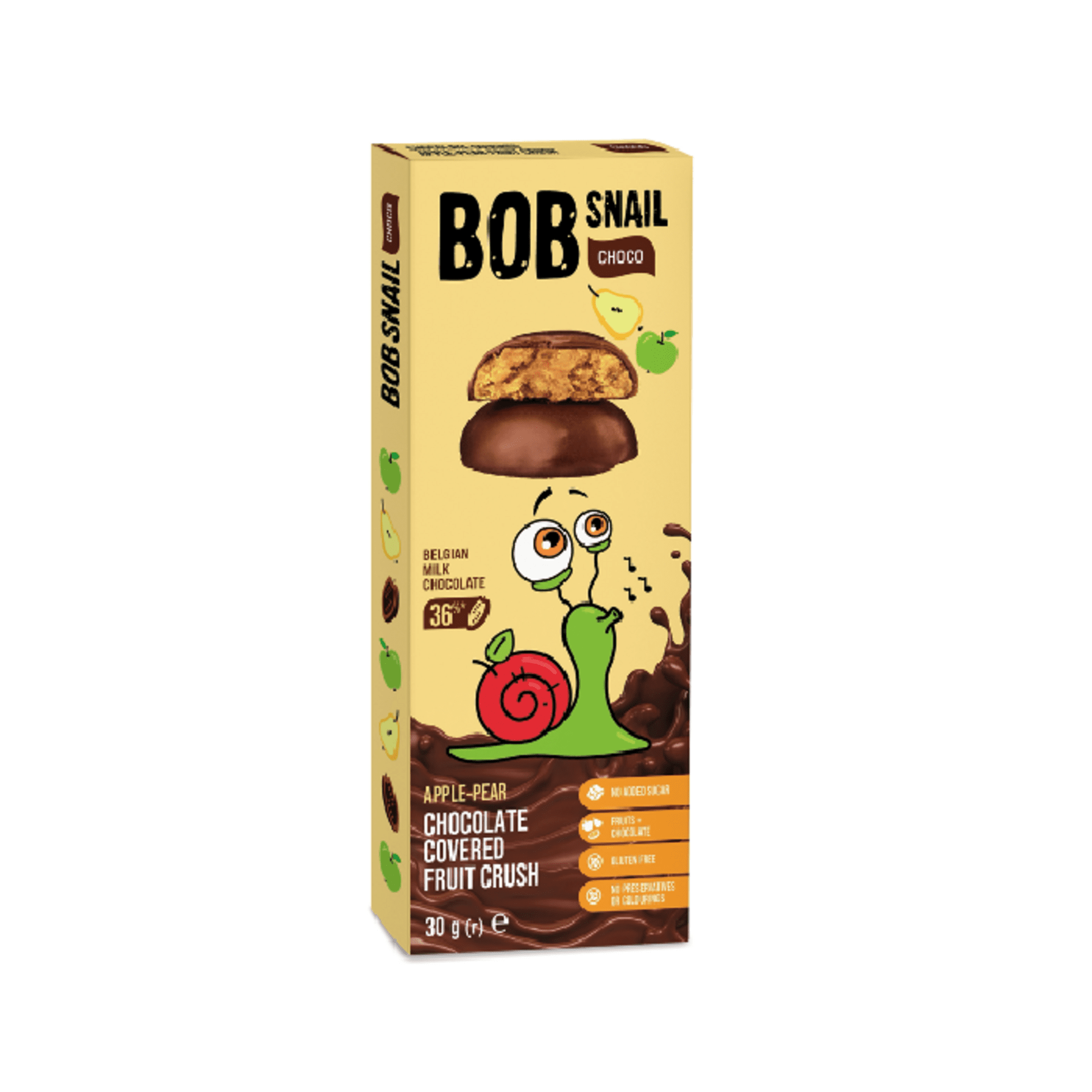Šnek Bob Ovocná pochoutka v mléčné čokoládě jablko a hruška 30 g