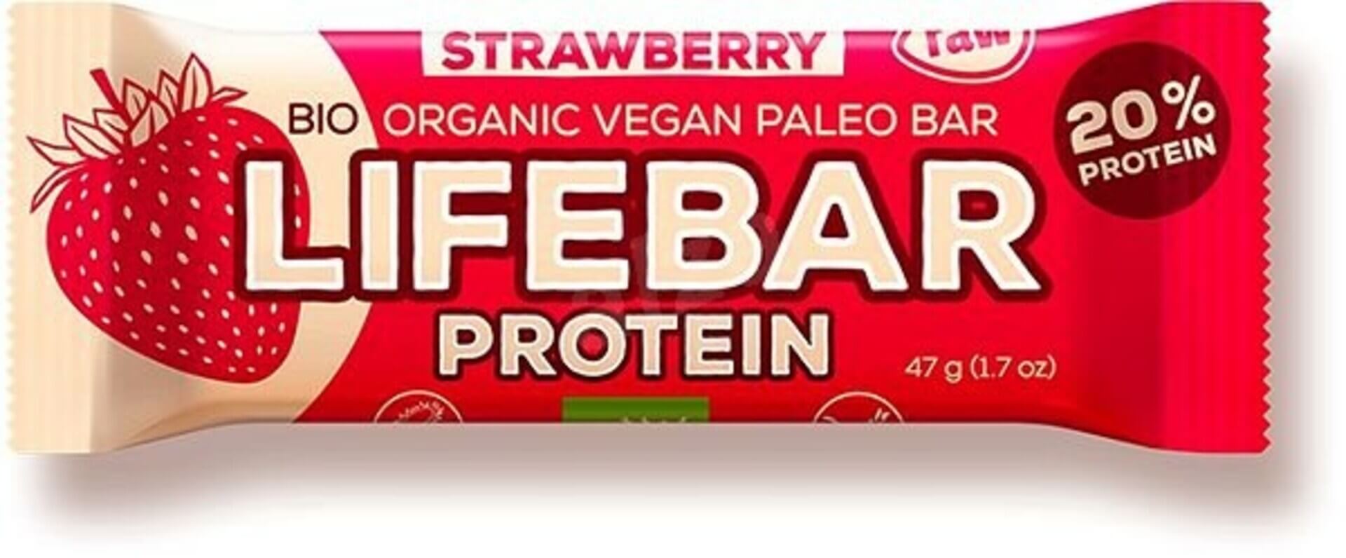 LifeFood - Tyčinka Lifebar Protein tyčinka jahodová, BIO, 47 g Obrázek