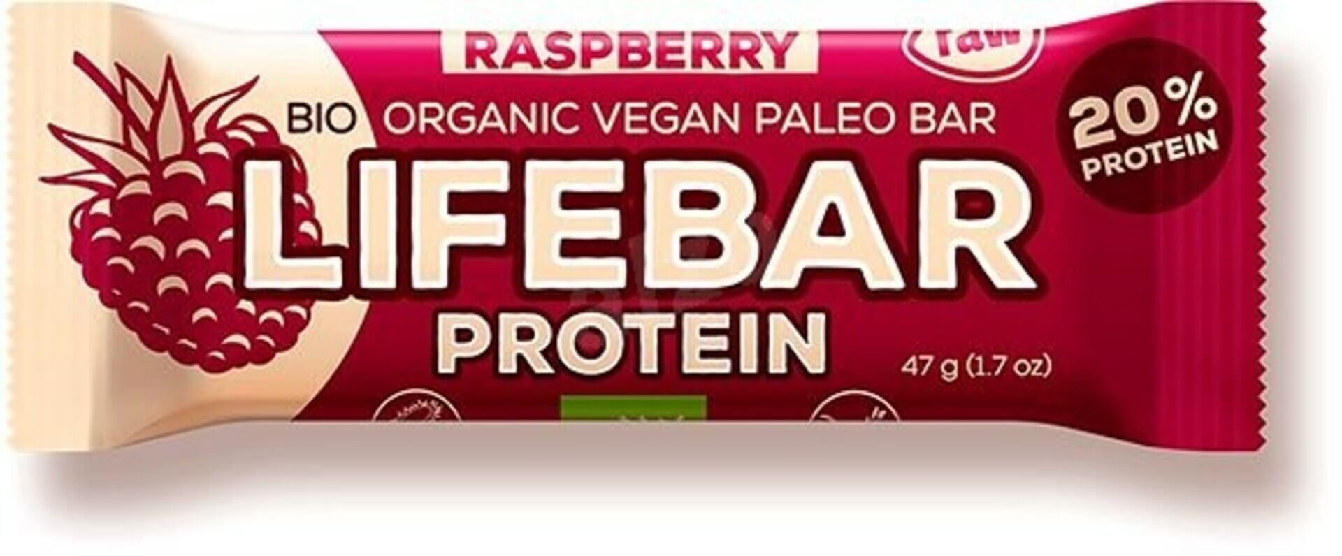 LifeFood - Tyčinka Lifebar protein malinová BIO, 47 g Obrázek