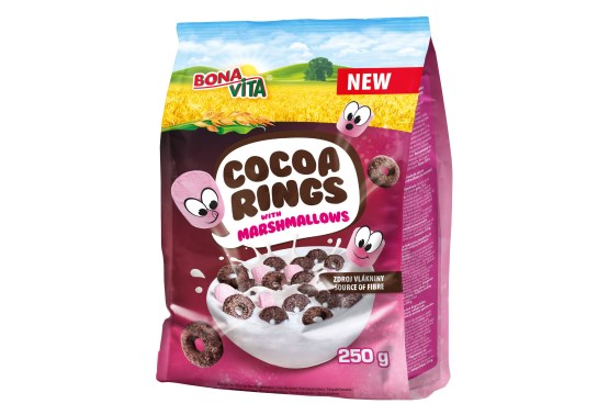 Dětské cereálie Cocoa Rings s marshmallows