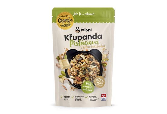 Prémiová granola Křupanda Pistáciová s bílou čokoládou